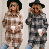 Jaqueta camisa xadrez feminina casual folgada e macia