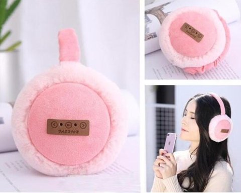 Auricular Bluetooth, com protetores auriculares de pelúcia quentes,Acessórios de inverno.