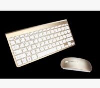Teclado Bluetooth e Mouse – Conjunto de teclado e mouse sem fio 2.4G, mini teclado e mouse para notebook, laptop, Mac, computador desktop, Smart TV e PS4. – Ouro