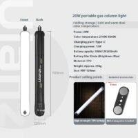 Ulanzi UA20 20W Luz de tubo de ar portátil Dobrável Luz de preenchimento bicolor para transmissão ao vivo Luz de preenchimento externa Luz de tubo de ar