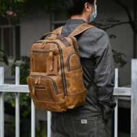 Mochila Original para homem em pele de bovino, grande capacidade, para computador de 15 polegadas.