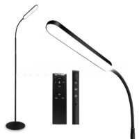 Candeeiro de mesa de chão LED com três cores, regulável e comando remoto infravermelhos.