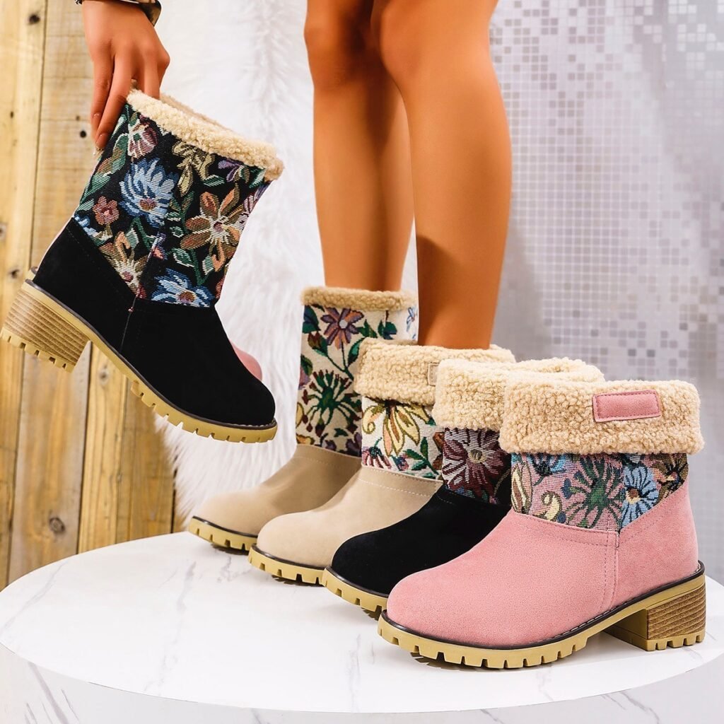 Botas de inverno em Portugal, tecido bordado com flores, estilo lusitano