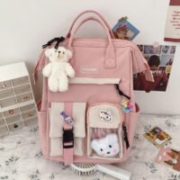Mochila feminina roxa estilo preppy