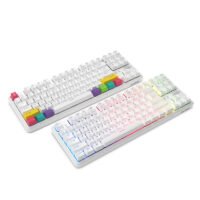 Teclado mecânico sem fio, Bluetooth e com fio, modo duplo, 87 teclas, RGB, para uso em escritório, jogos, smartphone e tablet.