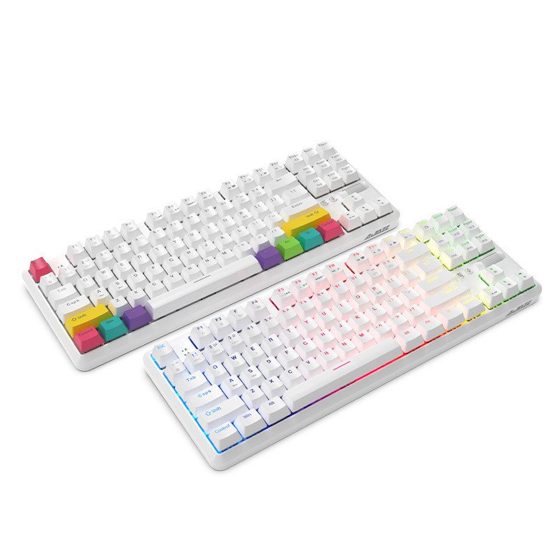 Teclado mecânico sem fio, Bluetooth e com fio, modo duplo, 87 teclas, RGB, para uso em escritório, jogos, smartphone e tablet.