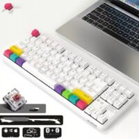 Teclado mecânico sem fio, Bluetooth e com fio, modo duplo, 87 teclas, RGB, para uso em escritório, jogos, smartphone e tablet.